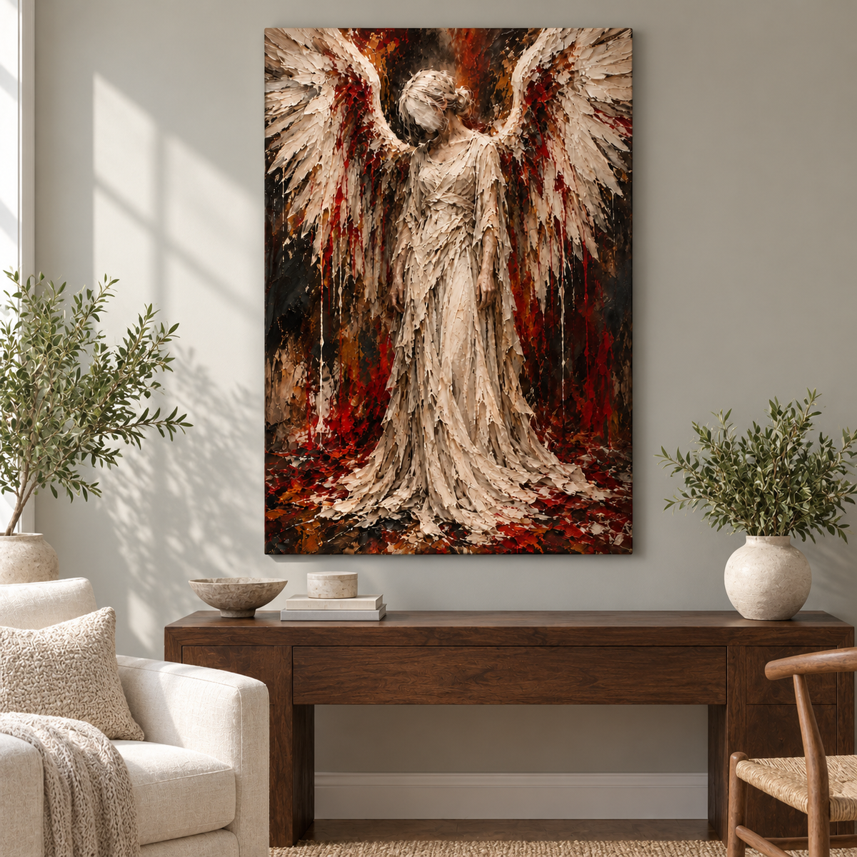 Ivory Angel Dark Expressionist — Stretched Canvas room scene | AUSJOJO