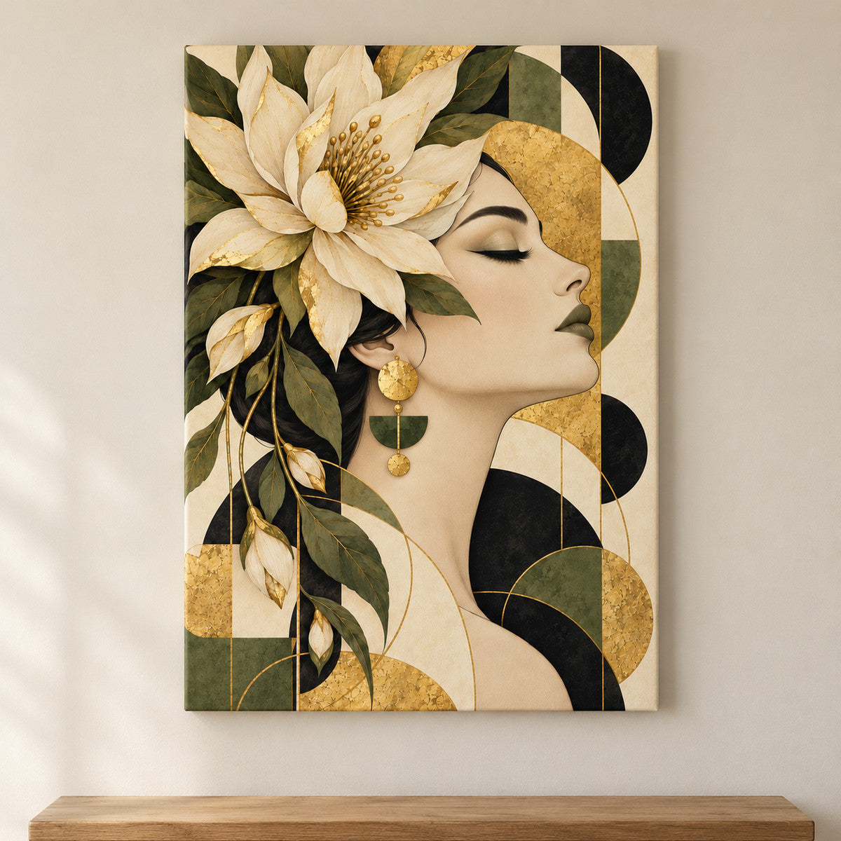 Botanical Geometric Woman Profile — framed artwork main view | AUSJOJO