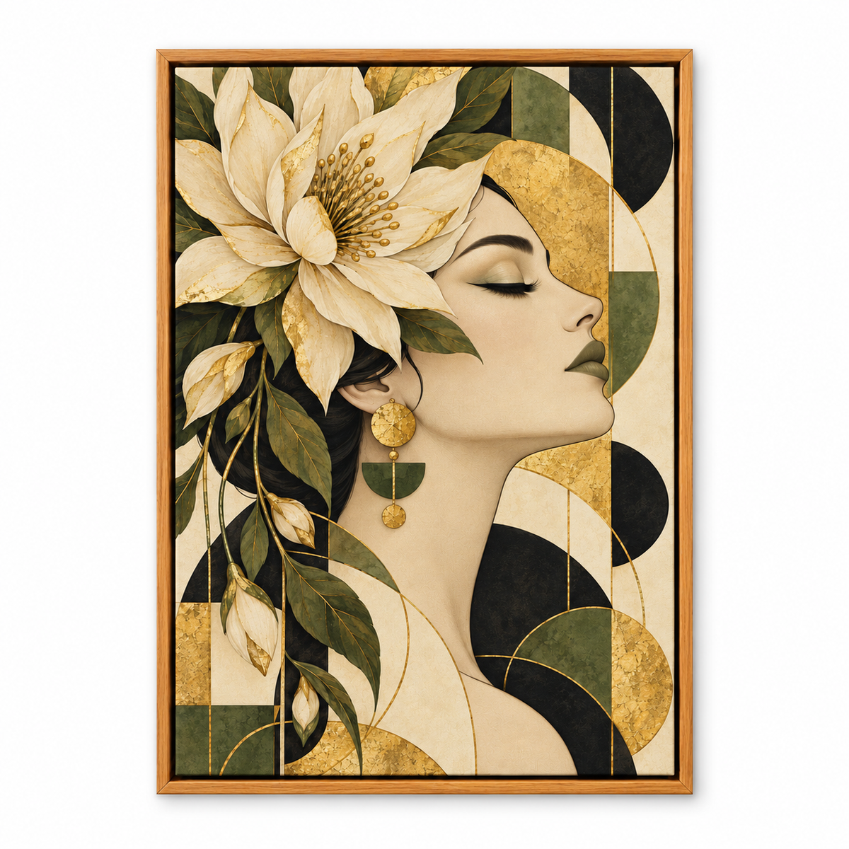 Botanical Geometric Woman Profile — Brown Frame finish product view | AUSJOJO
