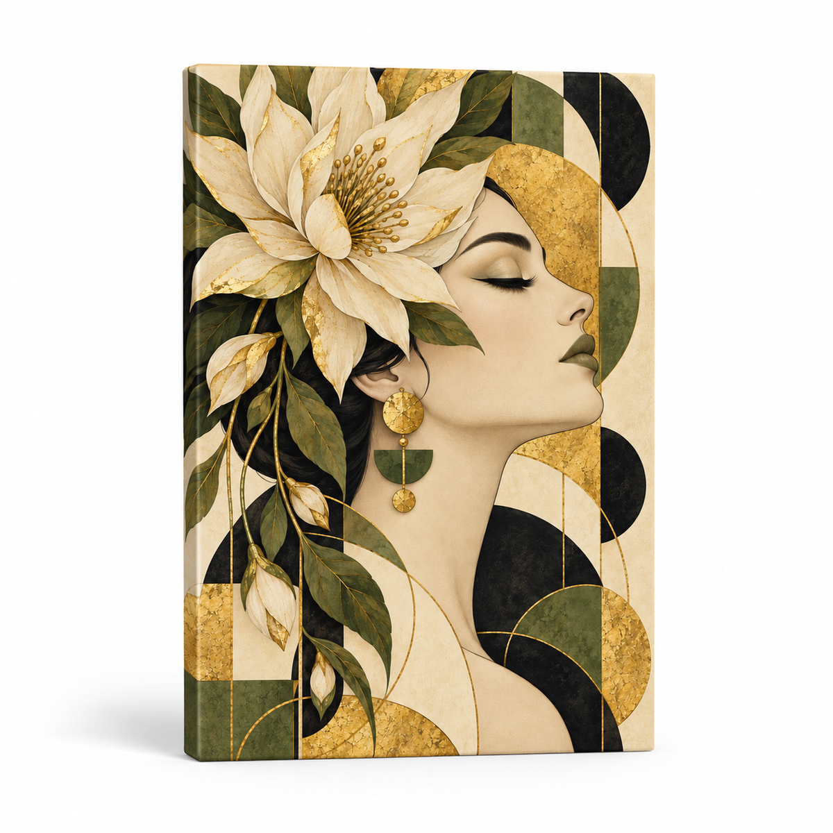 Botanical Geometric Woman Profile — Stretched Canvas product view | AUSJOJO