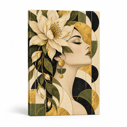 Botanical Geometric Woman Profile — Stretched Canvas product view | AUSJOJO
