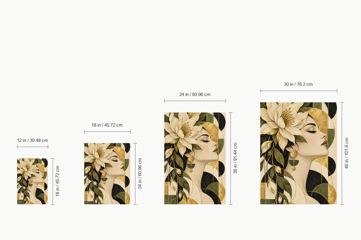 Botanical Geometric Woman Profile — size comparison guide | AUSJOJO