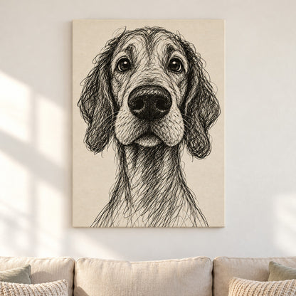 Earnest Scribble Dog Portrait — framed artwork main view | AUSJOJO