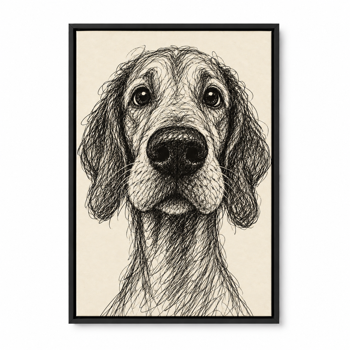 Earnest Scribble Dog Portrait — Black Frame finish product view | AUSJOJO