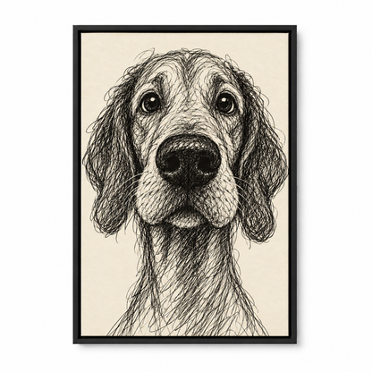 Earnest Scribble Dog Portrait — Black Frame finish product view | AUSJOJO