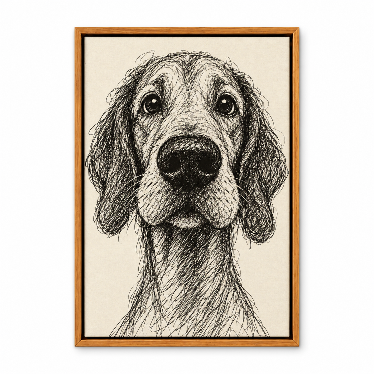 Earnest Scribble Dog Portrait — Brown Frame finish product view | AUSJOJO