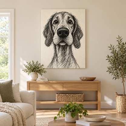 Earnest Scribble Dog Portrait — Stretched Canvas room scene | AUSJOJO
