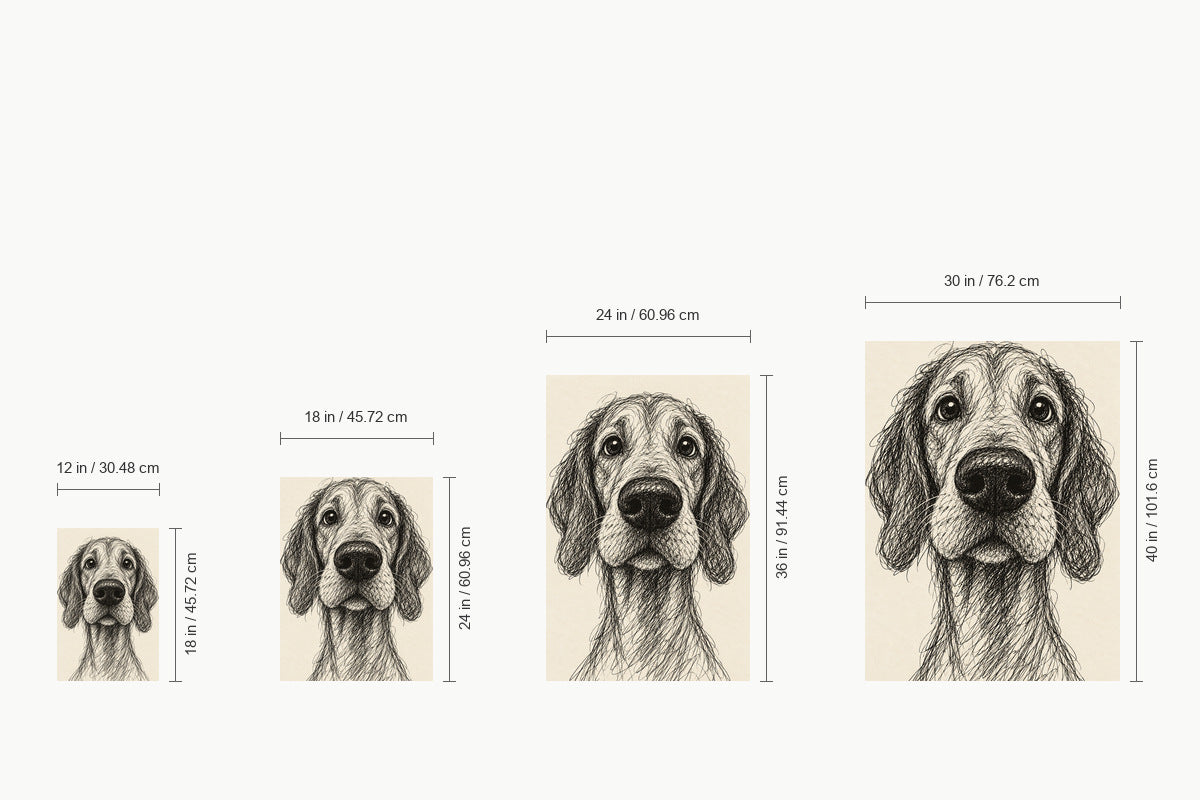 Earnest Scribble Dog Portrait — size comparison guide | AUSJOJO