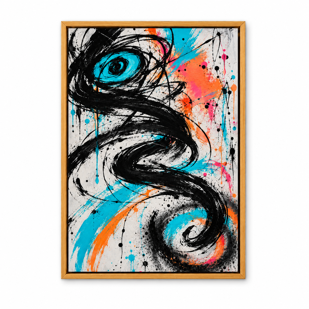 Black Serpentine Graffiti Abstract — Brown Frame finish product view | AUSJOJO