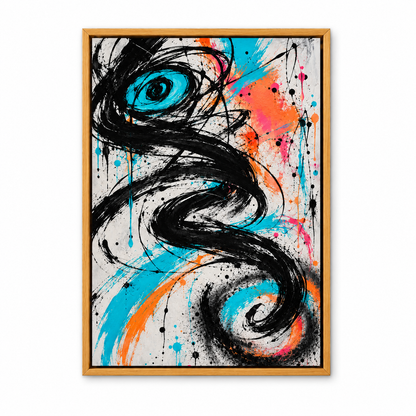 Black Serpentine Graffiti Abstract — Brown Frame finish product view | AUSJOJO