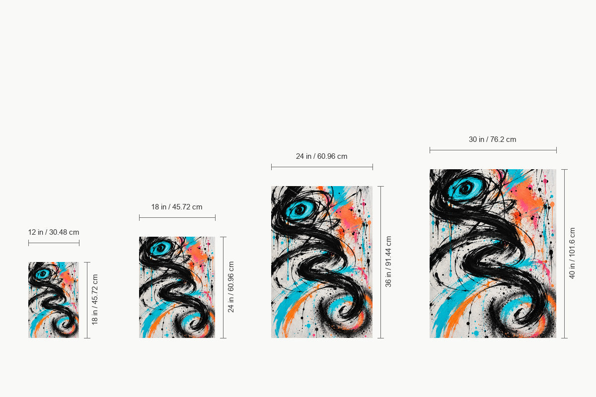 Black Serpentine Graffiti Abstract — size comparison guide | AUSJOJO