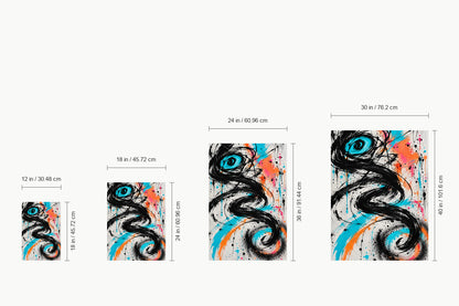Black Serpentine Graffiti Abstract — size comparison guide | AUSJOJO