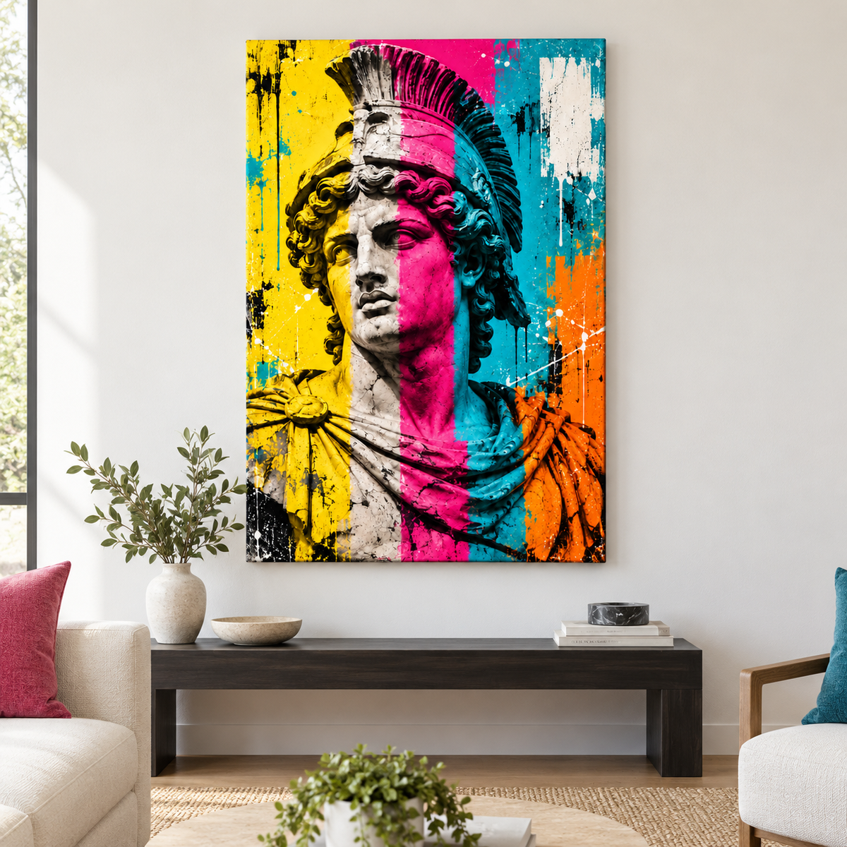Classical Helmet Bust Pop Art — Brown Frame room scene | AUSJOJO