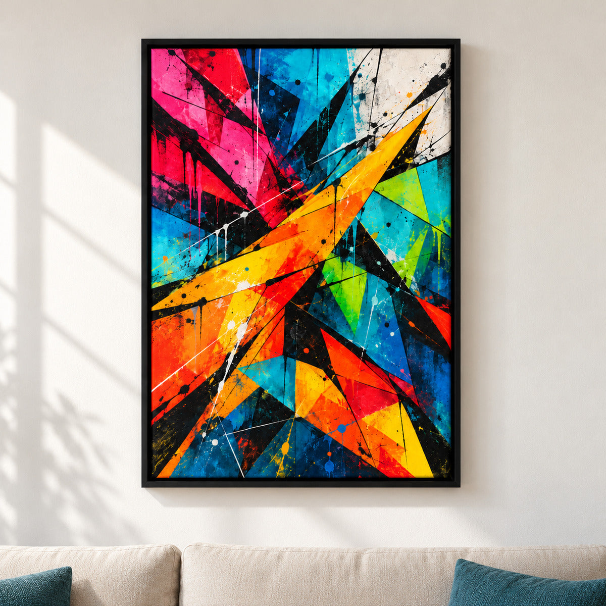 Urban Angular Color Planes Abstract — Black Frame room scene | AUSJOJO