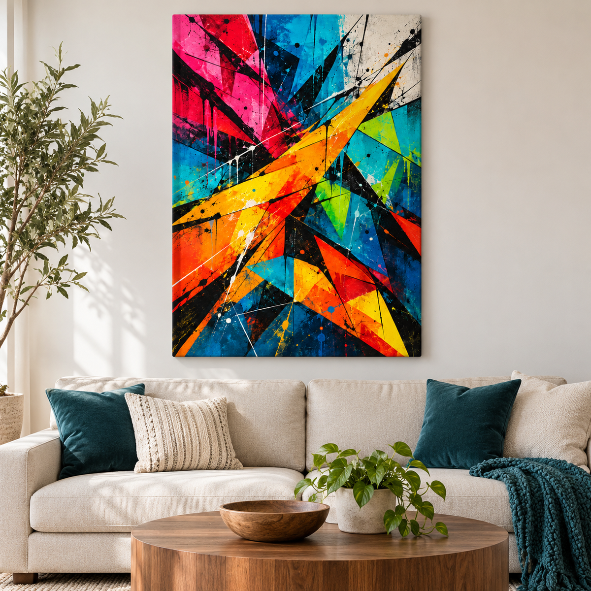 Urban Angular Color Planes Abstract — Stretched Canvas room scene | AUSJOJO