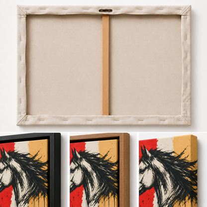 Left Facing Horse Brushstroke Floating Frame Wall Art - 03_detail_closeup