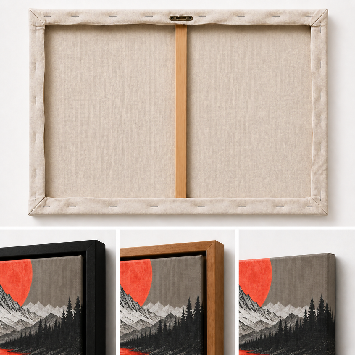 Orange Moon Red River Mountain Floating Frame Wall Art - 03_detail_closeup