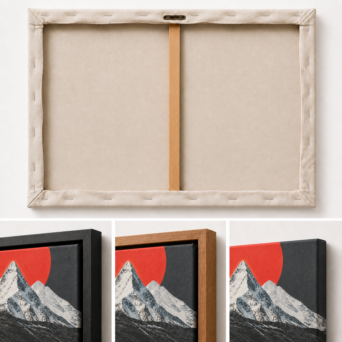 Red Sun Snow Mountain Floating Frame Wall Art - 03_detail_closeup