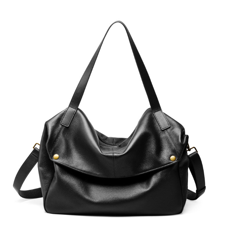 Bolso de hombro minimalista negro 2025: bolso de hombro de cuero para mujer de gran capacidad para el trabajo y los viajes.