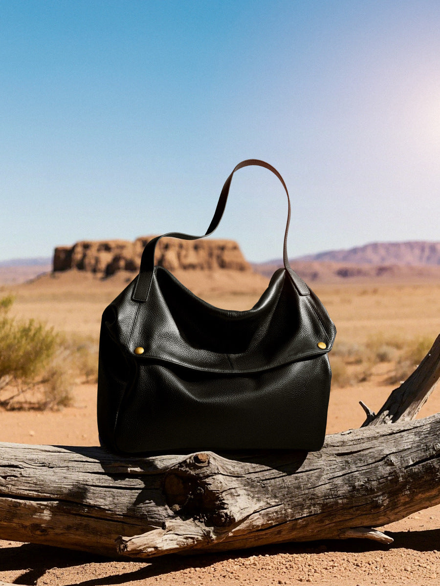 2025 Minimalist Black on the Shoulder Bag - Large Capacity Women's Leather Shoulder Bag for Work & Travel