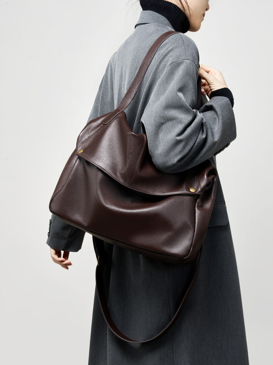2025 Minimalist Black on the Shoulder Bag - Large Capacity Women's Leather Shoulder Bag for Work & Travel