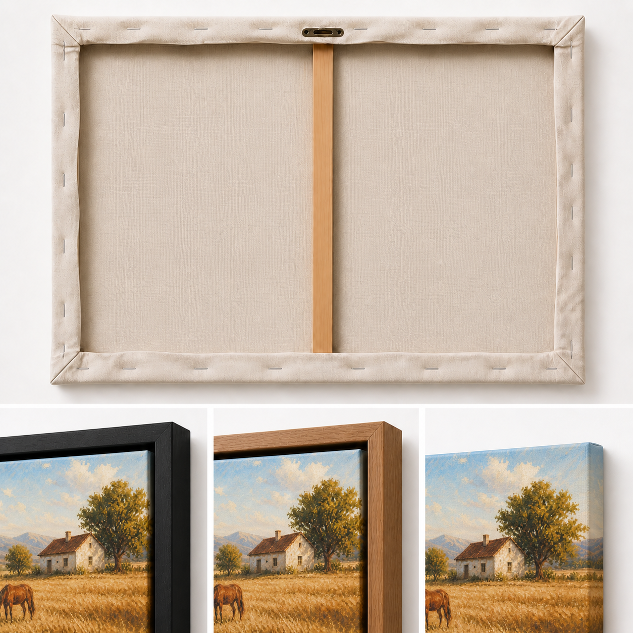 Golden Field Horse and Farmhouse Floating Frame Wall Art - 03_detail_closeup