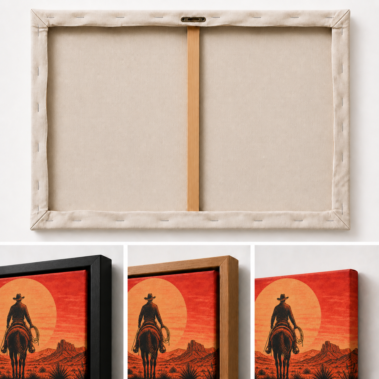 Cowboy Sunset Western Floating Frame Wall Art - 03_detail_closeup