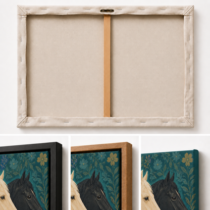 Three Horse Heads Brocade Floating Frame Wall Art - 03_detail_closeup