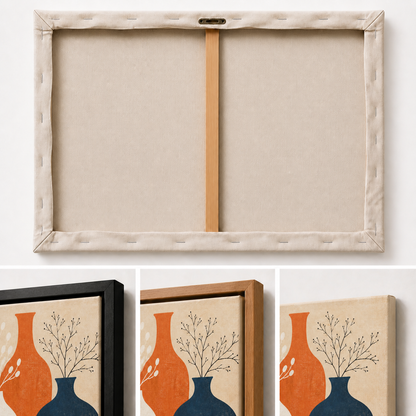 Mid Century Botanical Vases Floating Frame Wall Art - 03_detail_closeup