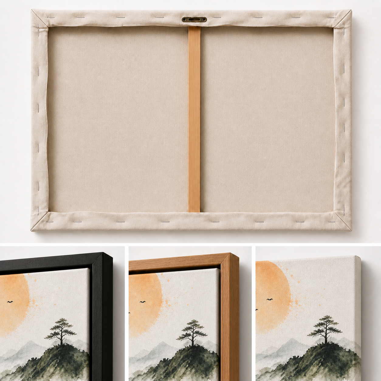 Amber Sun Pine Mountain Watercolor Floating Frame Wall Art - 03_detail_closeup