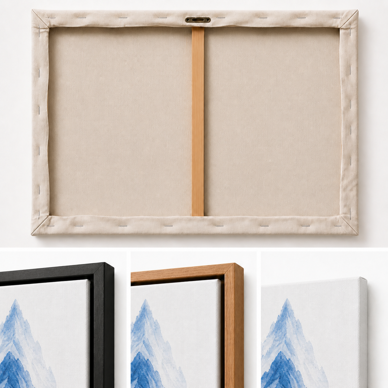 Blue Ink Wash Mountain Floating Frame Wall Art - 03_detail_closeup