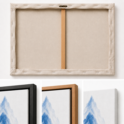 Blue Ink Wash Mountain Floating Frame Wall Art - 03_detail_closeup