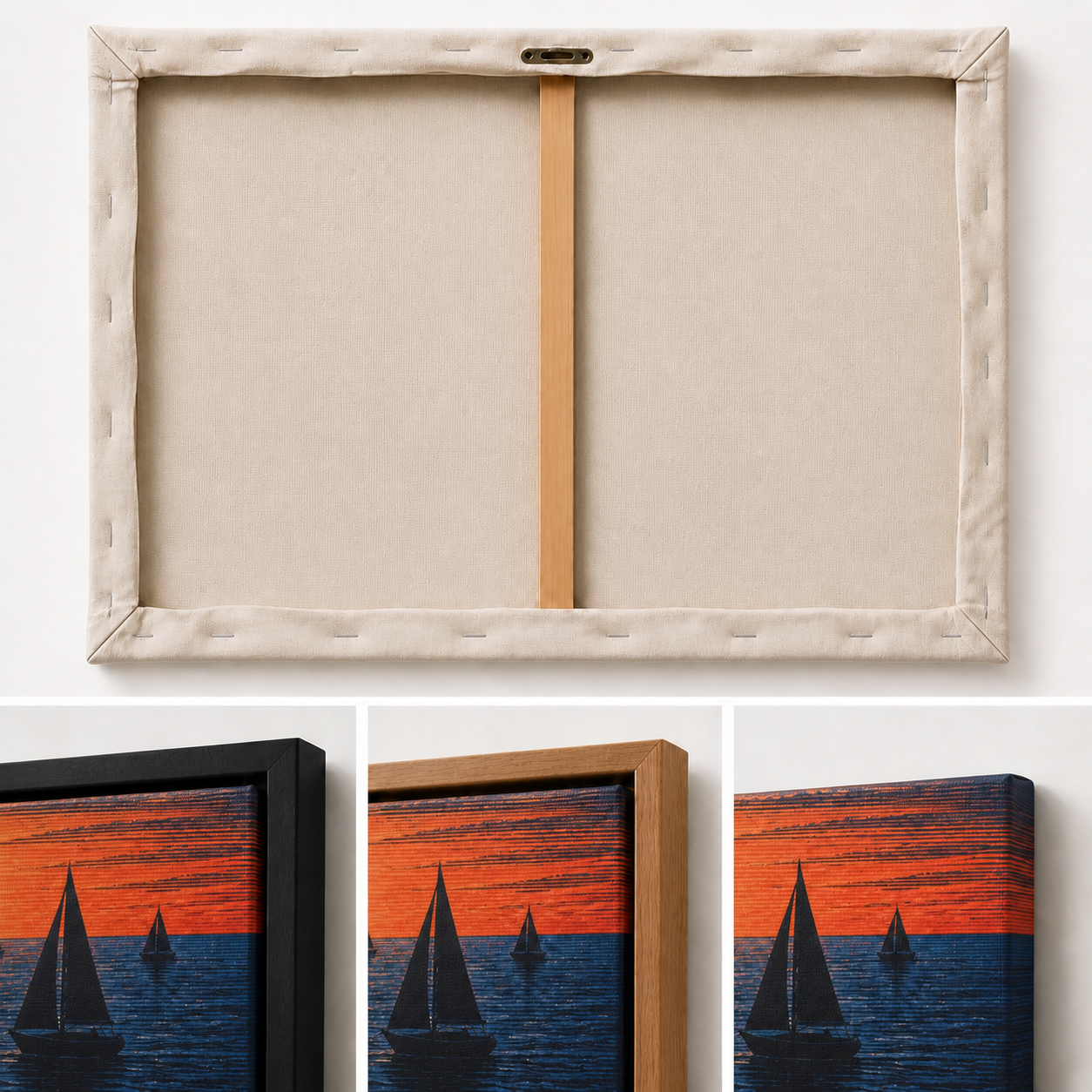 Five Sailboats Sunset Woodcut Floating Frame Wall Art - 03_detail_closeup
