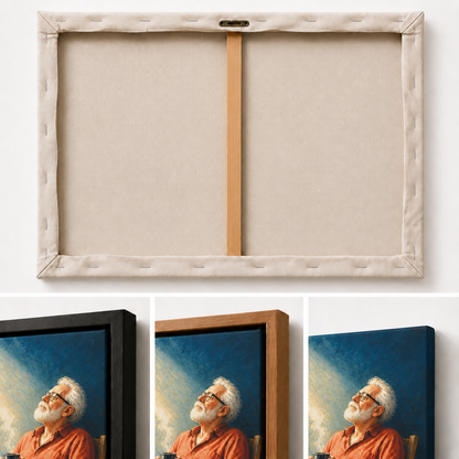 Elderly Man in a Beam of Light Floating Frame Wall Art - 03_detail_closeup