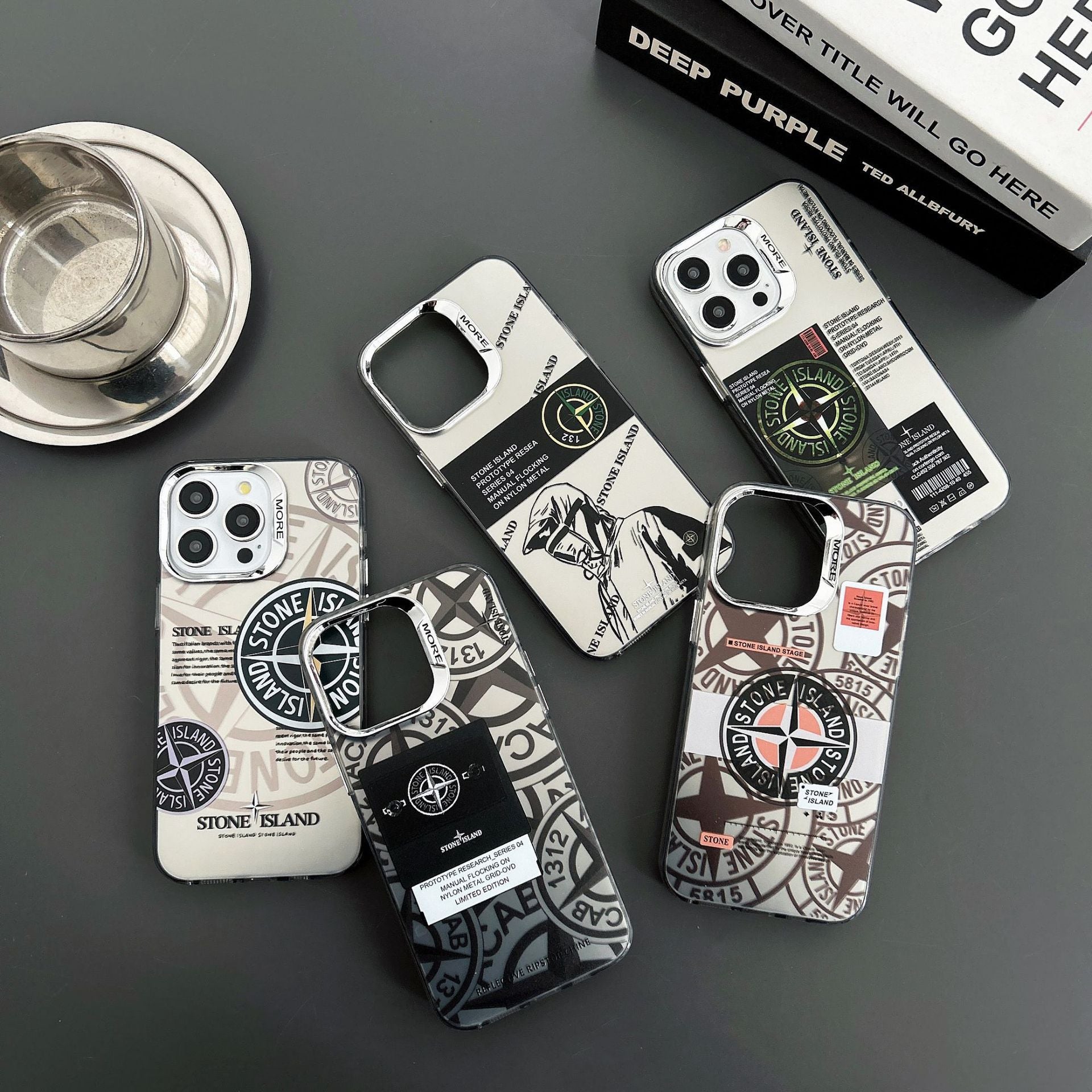 Trendy Stone Lsland Capa de celular galvanizada prateada adequada para Apple iPhone12 13 14 15 16 Pro Max 