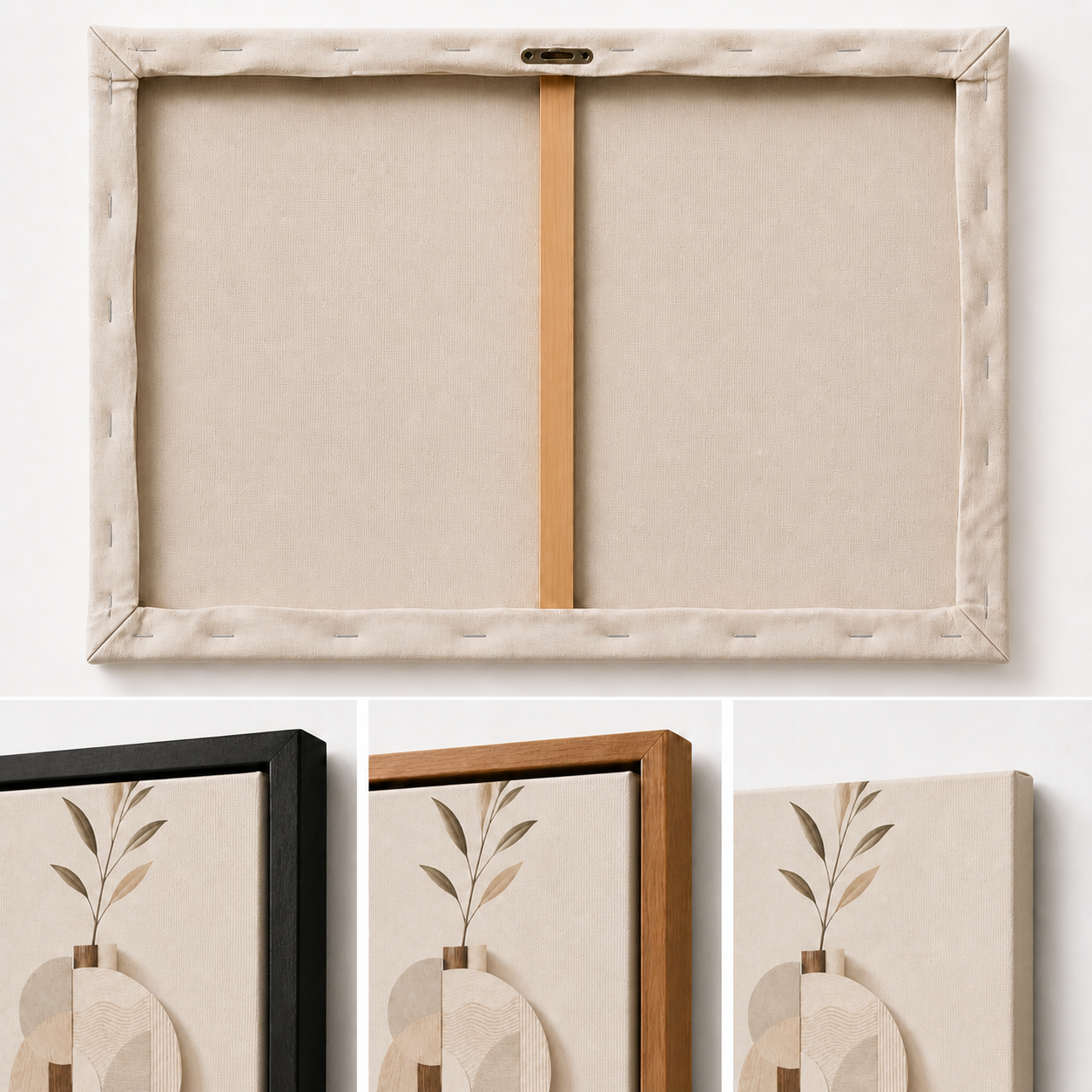 Earth Tone Geometric Vase Collage Floating Frame Wall Art - 03_detail_closeup
