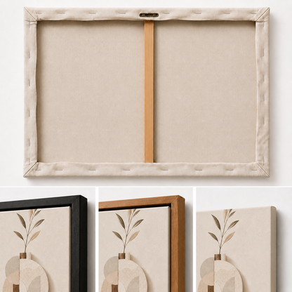 Earth Tone Geometric Vase Collage Floating Frame Wall Art - 03_detail_closeup