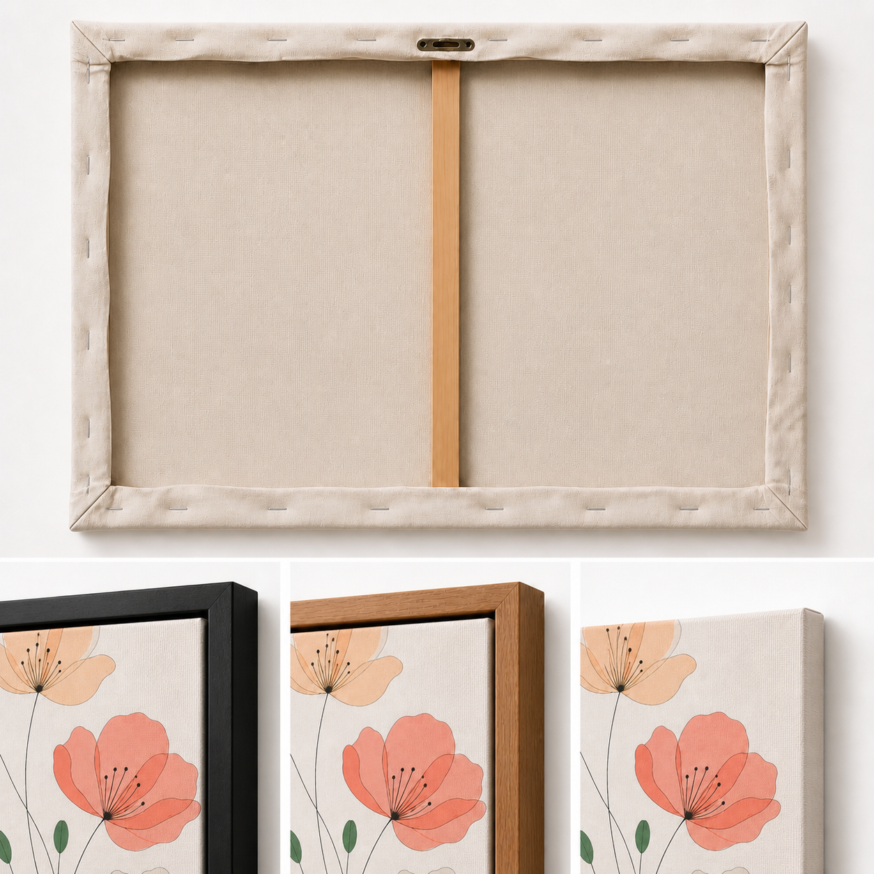 Minimalist Three Flowers Line Art Floating Frame Wall Art - 03_detail_closeup