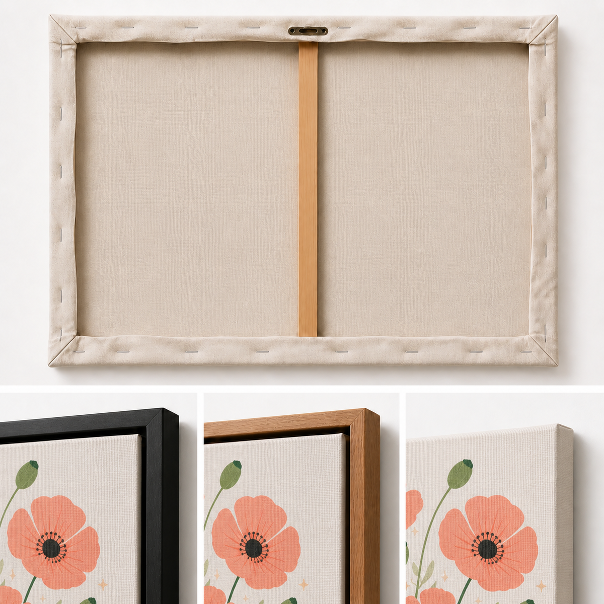 Five Coral Poppies Botanical Floating Frame Wall Art - 03_detail_closeup