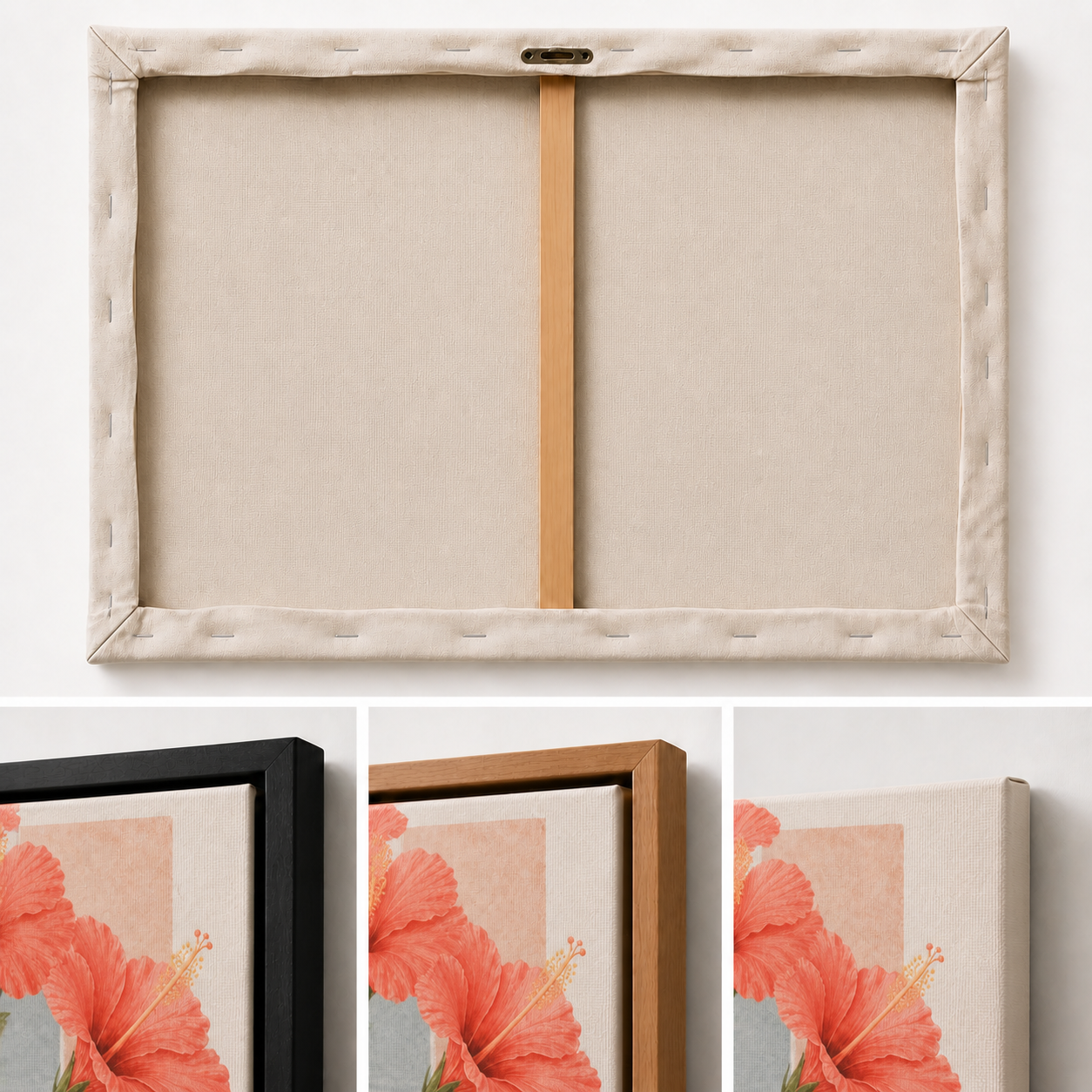 Hibiscus Geometric Collage Floating Frame Wall Art - 03_detail_closeup