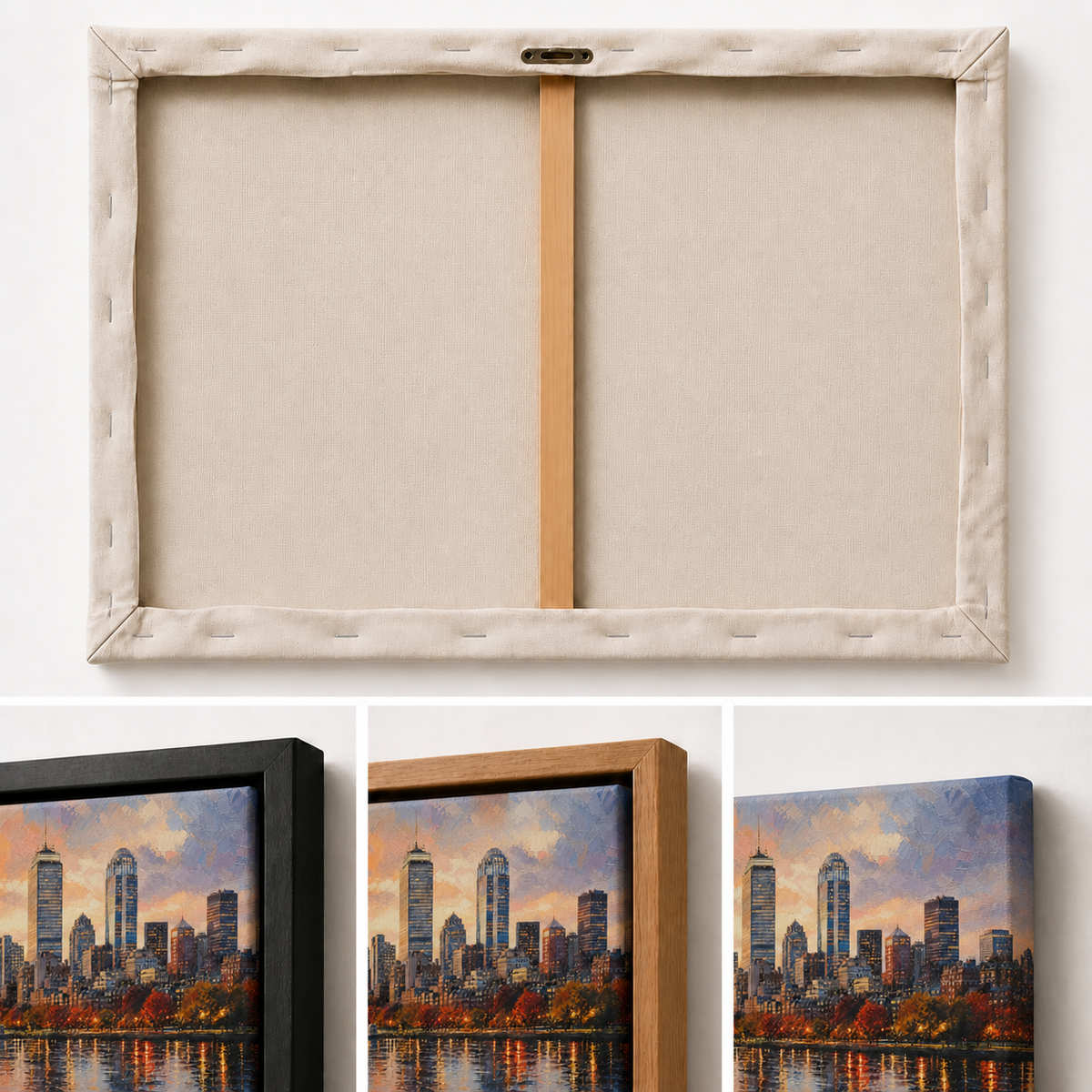 Boston Autumn Sunset Skyline Floating Frame Wall Art - 03_detail_closeup