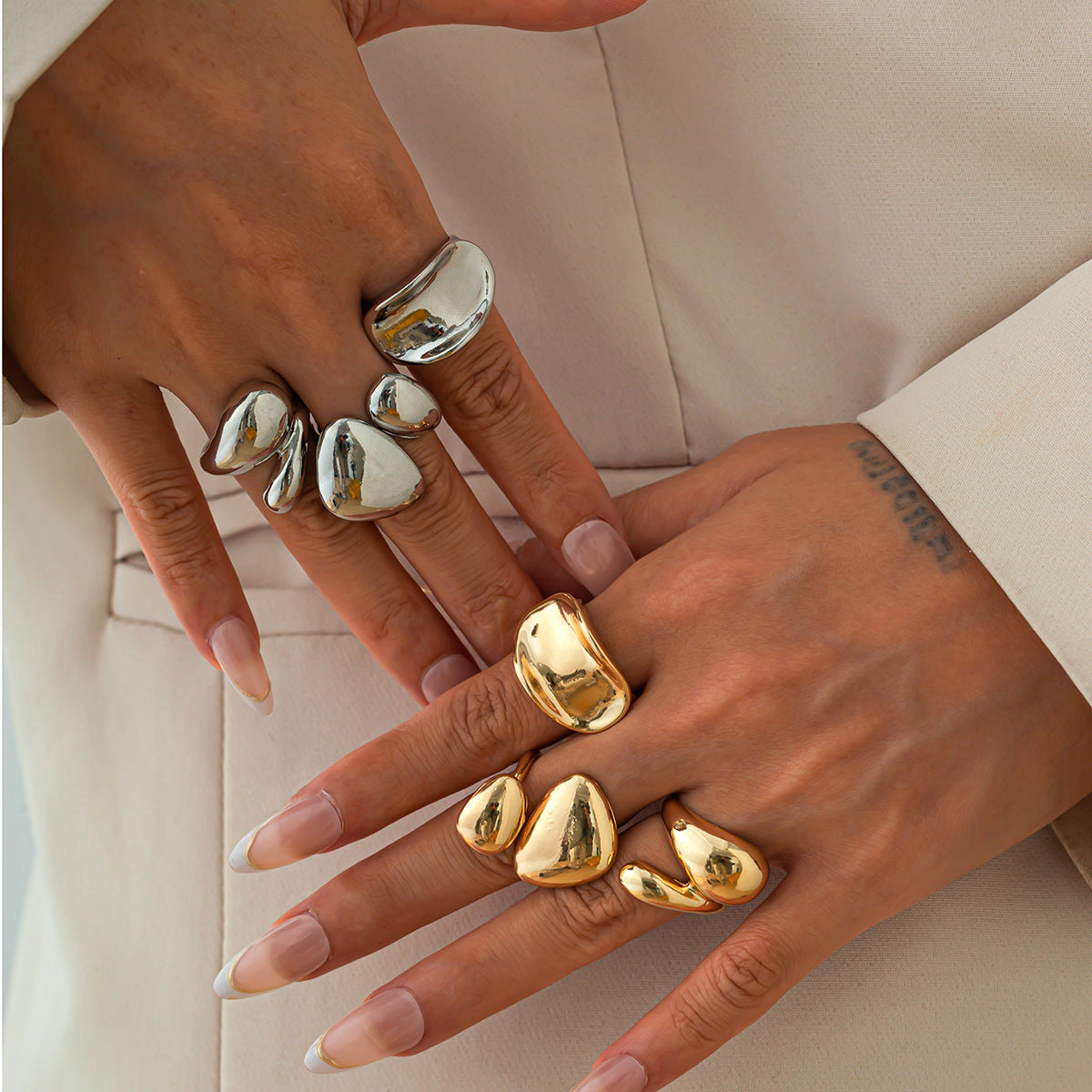 Juego de anillos apilables con forma de lágrima asimétrica de JOJOShop