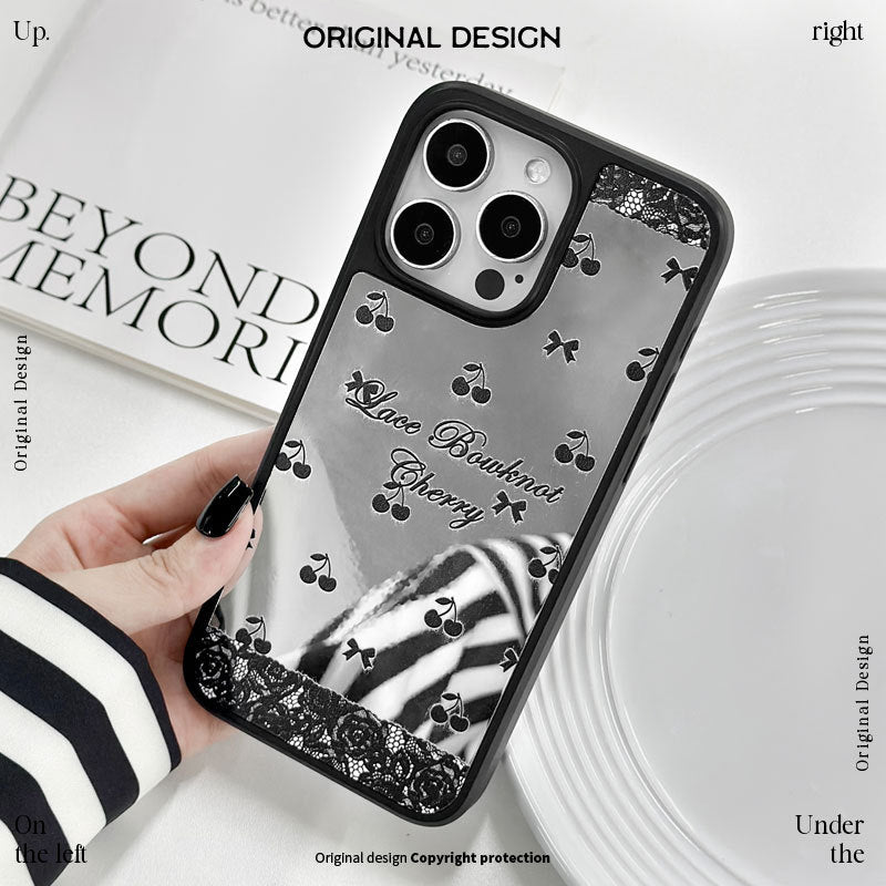 Black Cherry Mirror iPhone 15 Plus Case – Magnetic Matte Cover with Glossy Electroplated Design & Lanyard Hole