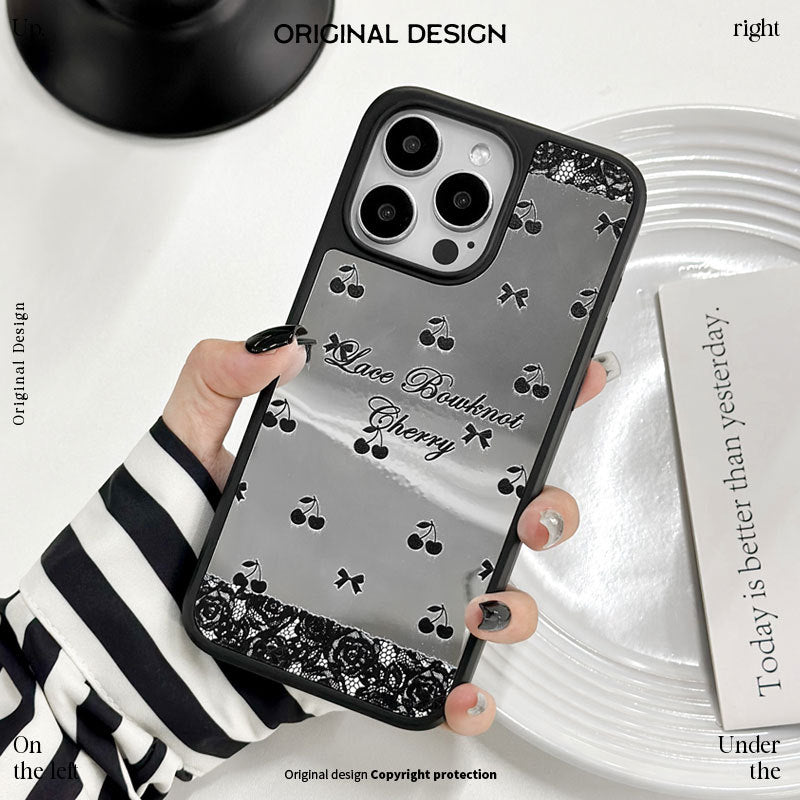 Black Cherry Mirror iPhone 15 Plus Case – Magnetic Matte Cover with Glossy Electroplated Design & Lanyard Hole
