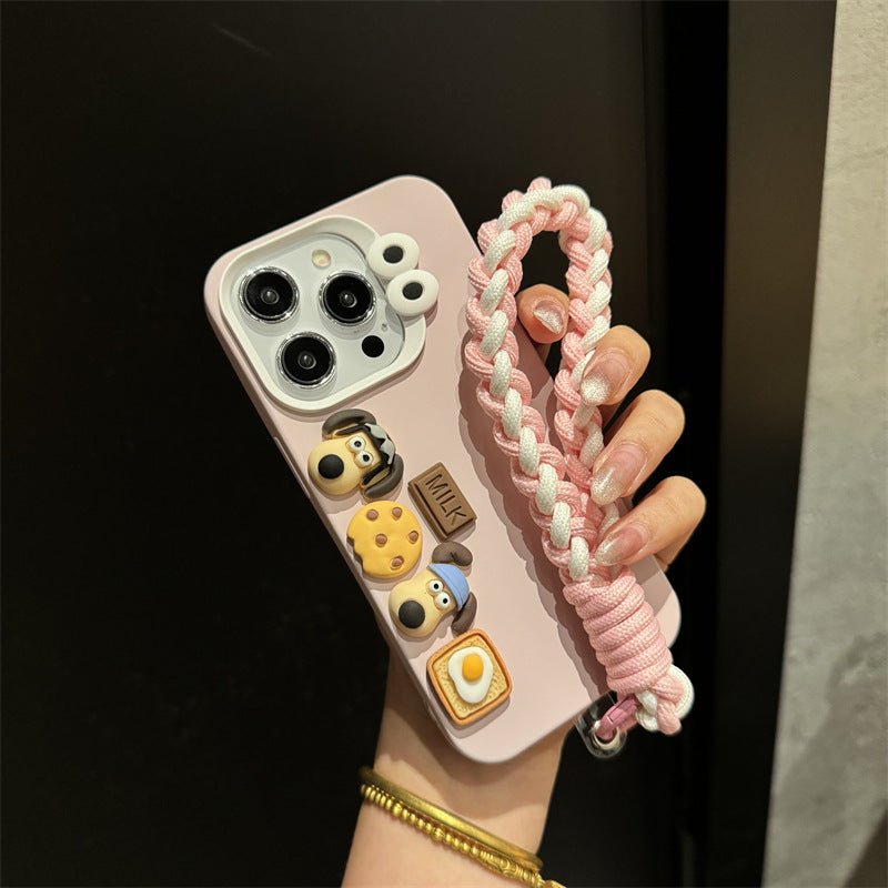 Cartoon Cute Silicone Phone Case with Lanyard for iPhone 14, 15, 16 Series