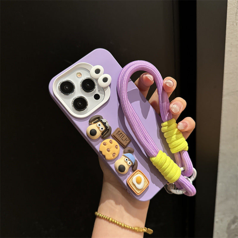 Cartoon Cute Silicone Phone Case with Lanyard for iPhone 14, 15, 16 Series
