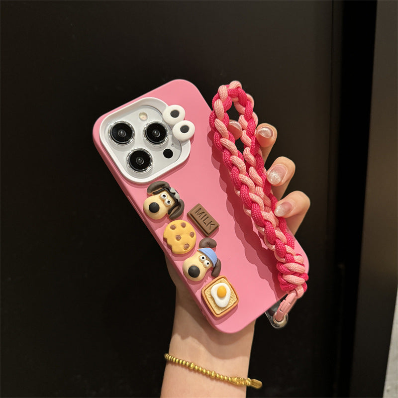 Cartoon Cute Silicone Phone Case with Lanyard for iPhone 14, 15, 16 Series