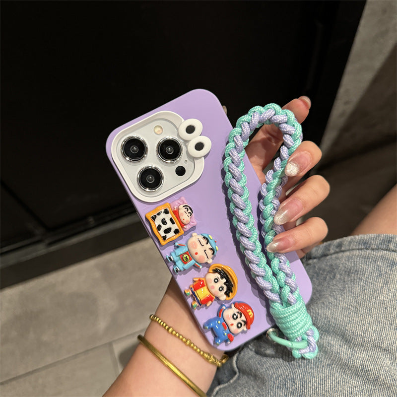 Cartoon Cute Silicone Phone Case with Lanyard for iPhone 14, 15, 16 Series