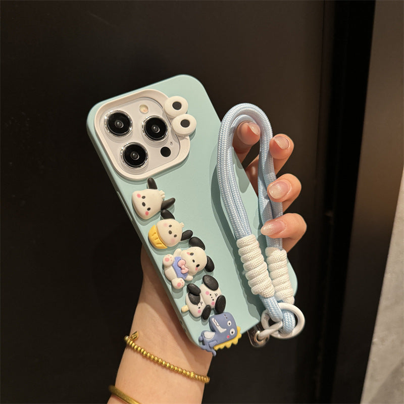 Cartoon Cute Silicone Phone Case with Lanyard for iPhone 14, 15, 16 Series