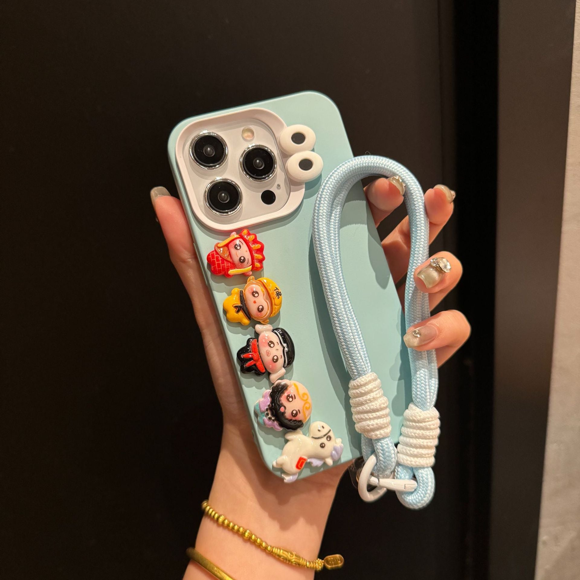Cartoon Cute Silicone Phone Case with Lanyard for iPhone 14, 15, 16 Series